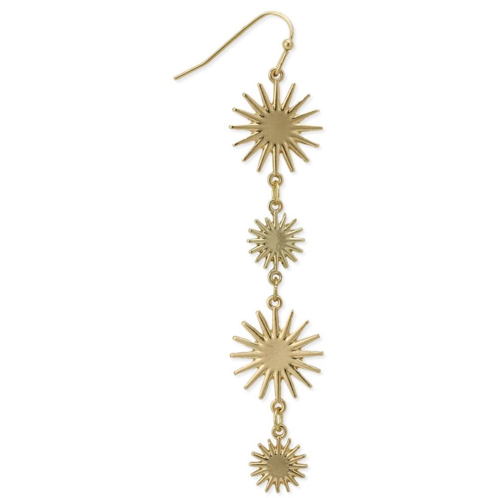 Gold Sunburst Linear Drop Earrings Celestial Dangle Statement Jewelry